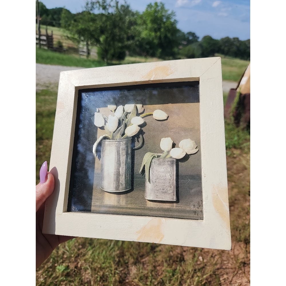 Tulips Shadow Box Frame 8x8 Cream Sage Grey